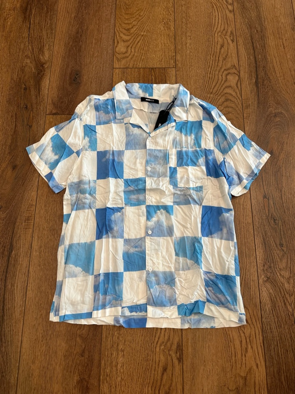 Fashion Nova Blue & White Checker Button-Up Shirt